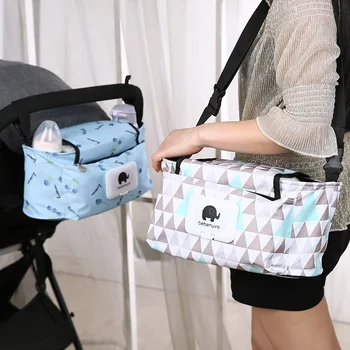 

Baby Stroller Organizer Bag Hanging Basket Kids Trolley Cartoon Printing Storage Bag Diaper Bag Carriage with Detachable Handbag