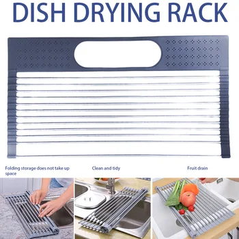 

Multifunction Kitchen Sink Dish Drying Rack Stainless Steel Durable Home Practical Hotel Draining Bathroom Save Space Foldable