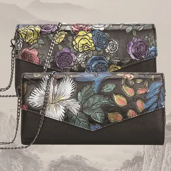 

Leather women bag 2020 retro first layer cowhide clutch bag shoulder diagonal rose womens bags handbags