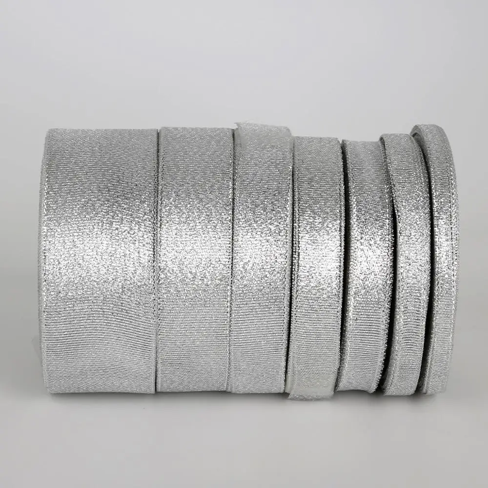 수제 골드 실버 반짝이 리본 25 야드/롤, 7-38mm, 광택, 웨딩 크리스마스 장식, DIY 웨빙 카드 선물 포장