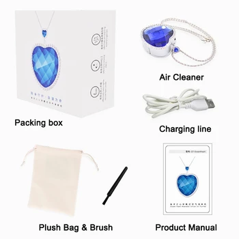 

Necklace Air Purifier Heart Shape Blue Crystal Mini Portable Air Freshner for Adult Kid PAK55