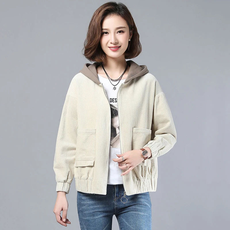 

Corduroy Coats Women Casual Hooded Jacket Coat Fashion Simple loose 2020 Autumn Women big size Jackets Basic Tops Female