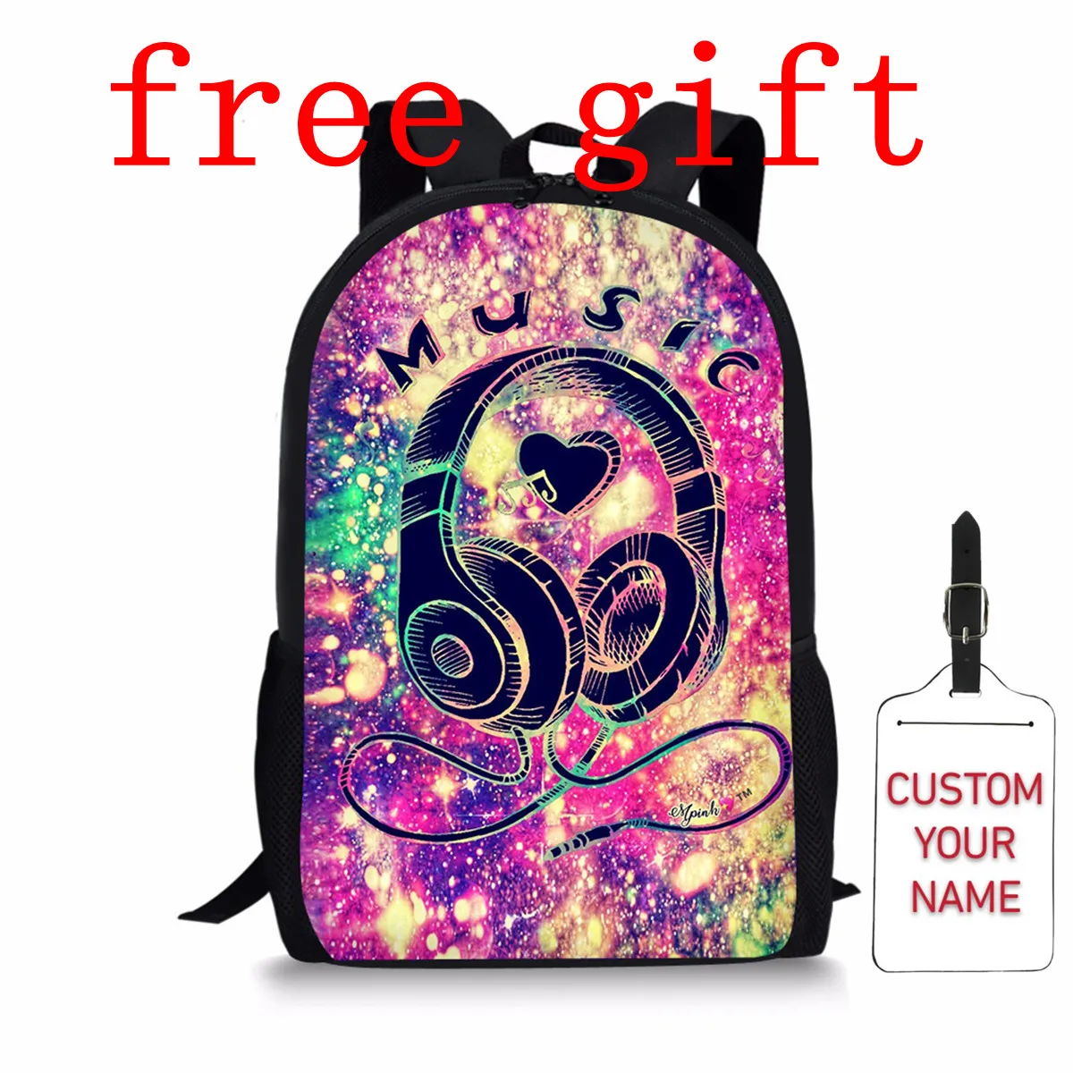 

School Bag For Girls Music Headset Note Colorful Prints Children Backpack Boy Girl School Backpack Cartoon Light Student Bagpack
