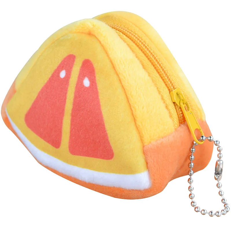 PACGOTH Kawaii Fruit Orange Kiwi Soft Plush Mini Triangle Zipper Coin Purse Women Girls Small Fashion Key Bag Pocket Wallet, 1PC