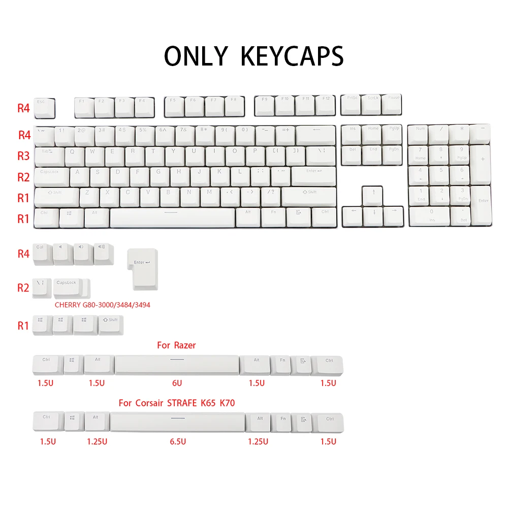Pbt Double Shot Backlit Keycaps Teclado Mecânico Razer Keycap Corsair Strafe K65 K70 Logitech G710 Mais Branco Preto 131 Teclas - Imagem 3