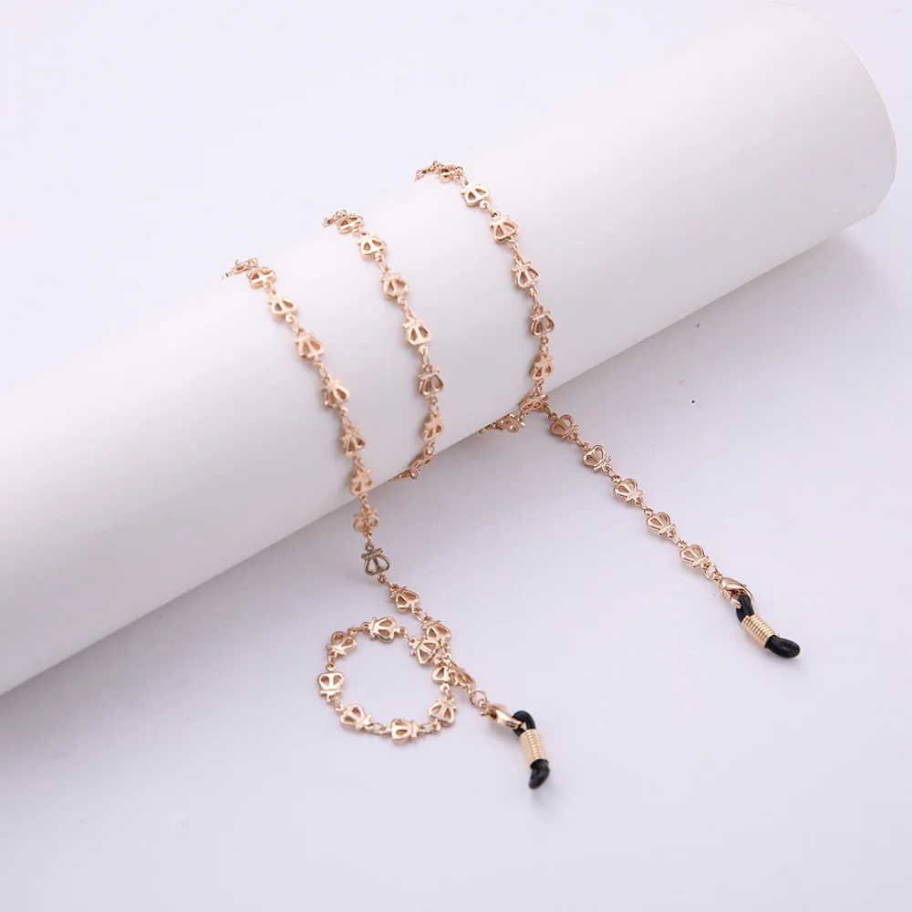 Rose Gold-Black EUEAVAN 10 шт. металл, сердечки для чтения шнурок для очков Женская цепочка для солнцезащитных очков золотые серебряные оправы ремни шнур веревка ожерелье - Цвет: Rose Gold-Black