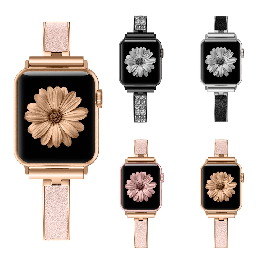 Женский металлический ремешок для Apple Watch Series 5, 40 мм, 44 мм, металлический+ кожаный браслет, ремешок для iWatch Series 4, 3, 2, 1, 38 мм, 42 мм