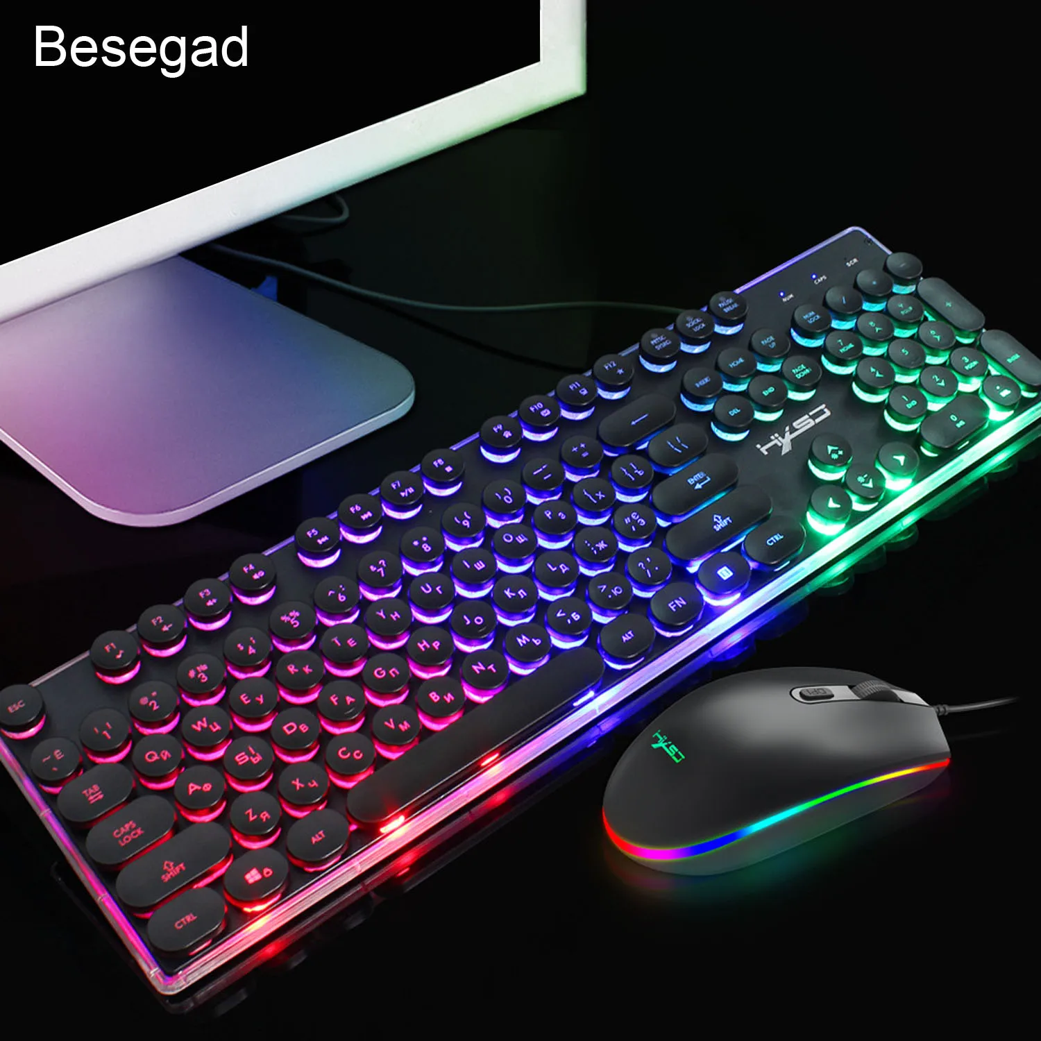 Vococal Fashion Wired Russian Mechanical Gaming Keyboard Mouse Set with LED Backlight for Home Office Study Room Computer Player |