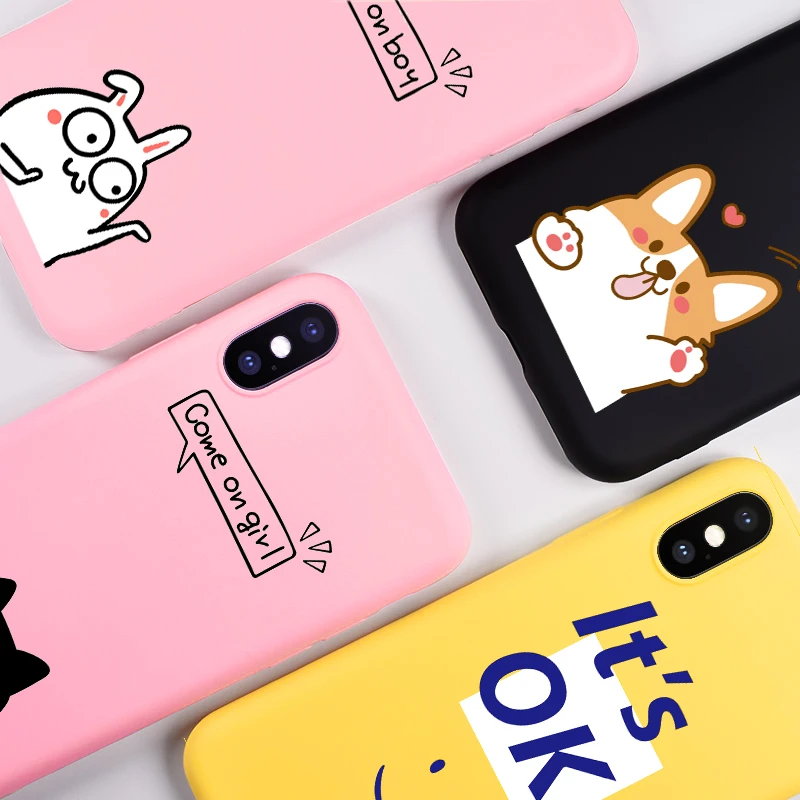 KSTUCNE Cute Case On For iPhone 6 6s 7 8 TPU Silicone Back Cover for X 6S Plus Fashion Funny Matte Soft Cases |