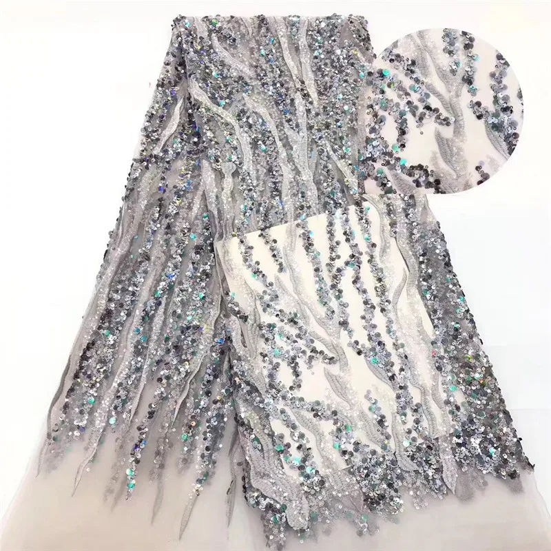

Gray Sequins Lace Fabric High Quality Latest African Lace Fabric Wedding Tulle Lace Fabric French Nigerican With Lace