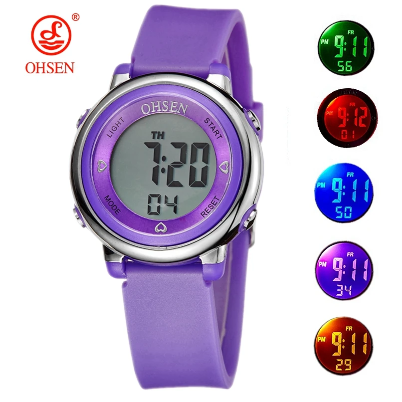 New Design Watch for Girl Women Sport digital LCD Watch 50M Diving Purple silicone strap cartoon Children wristwatch Kid Gift
