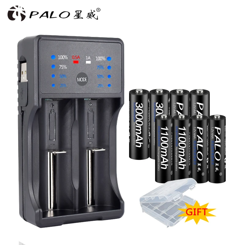 PALO LED USB Multi-Purpose 18650 Battery Charger for 3.7V 18650 26650 battery+1.2 V 4pcs AA+4pcs AAA rechargeable battery