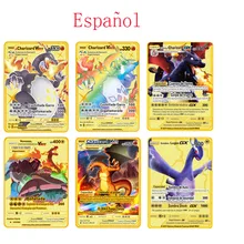 

TAKARA TOMYSpanish Pokemon Metal Card Game Anime Battle Card Gold Charizard Pikachu Collection Card Action Figure Child Toy Gift