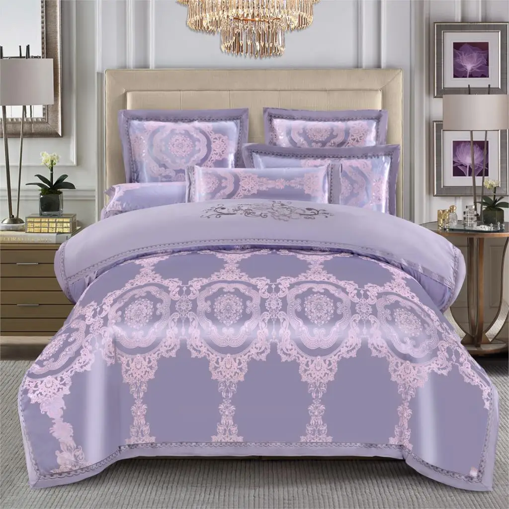 KELUO Luxury Wedding jacquard mulberry silk bedding 100%cotton Embroideredincluding duvet cover bed sheet pillowcase Bluea A1 - Цвет: Such as pictures