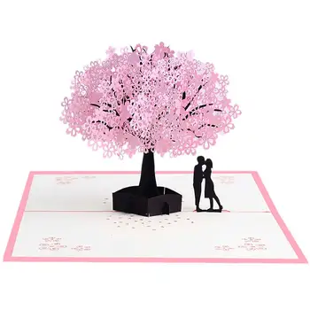 

3D Pop Up Cherry Tree Love Valentine Anniversary Easter Birthday Greeting Cards Paper Carving Manual Card