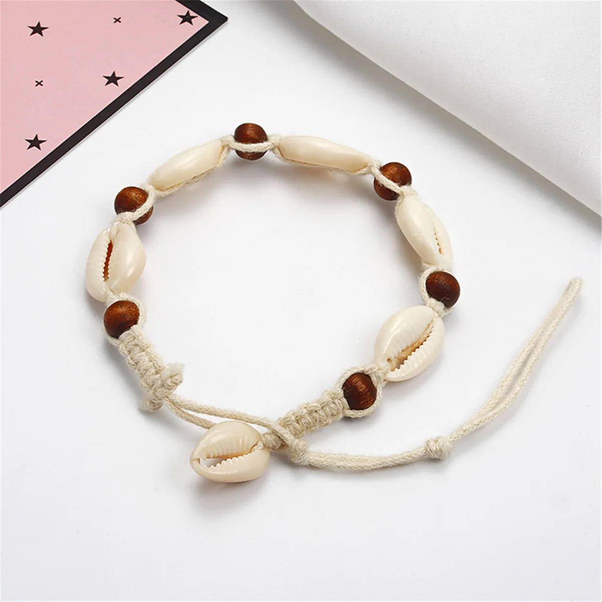 

Europe And America Accessories External Network Hot Selling Fashion Retro Beach Hand-woven Wooden Bead Shell Anklet Foot Ornamen