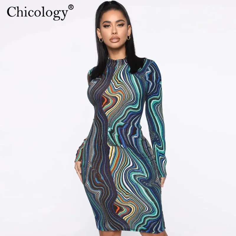 Женское облегающее мини платье Chicology летнее короткое с принтом волны уличная