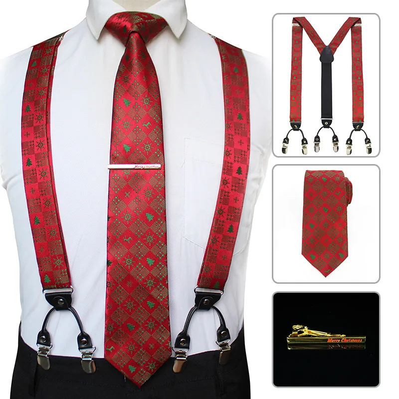 JEMYGINS модный мужской Рождественский пояс для подтяжек шелк жаккардовый галстук трикотажный галстук-бабочка для мужчин Карманный квадратный галстук наборы клипсов - Цвет: C03