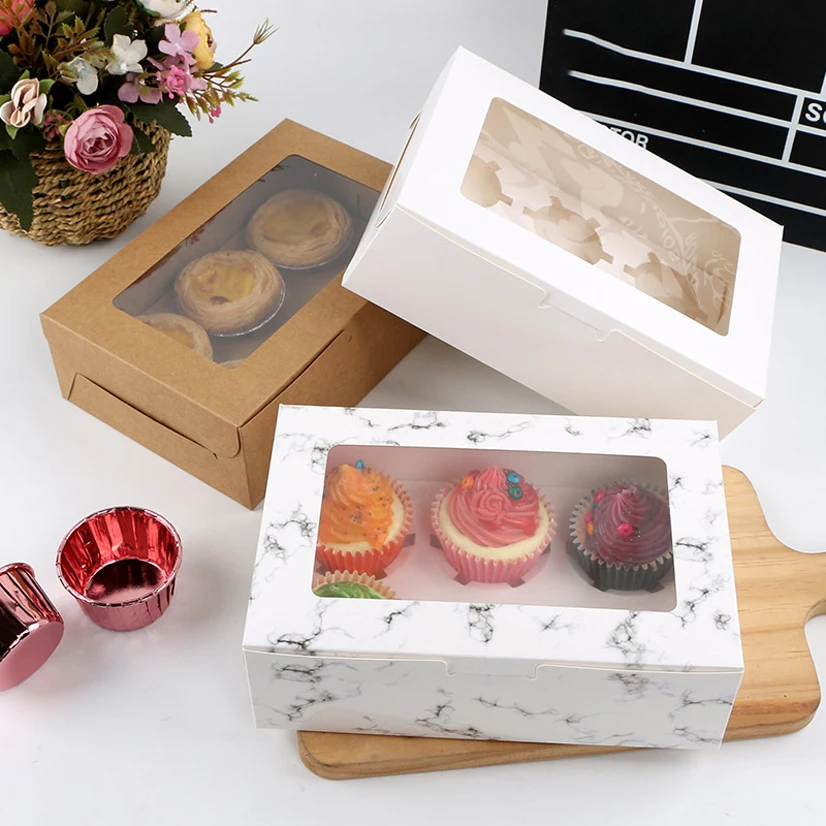 Kraft Paper Cupcake Packing Box with Window Cardboard Cake Muffin Cookies Candy Box Wedding Party Birthday Favors Gift