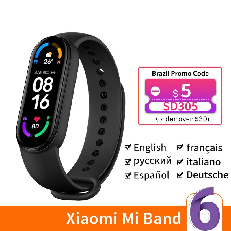 Xiaomi Mi Band 6 Smart Bracelet 5 1.56'' AMOLED Screen Miband Blood Oxygen Fitness Traker Bluetooth Waterproof | Электроника