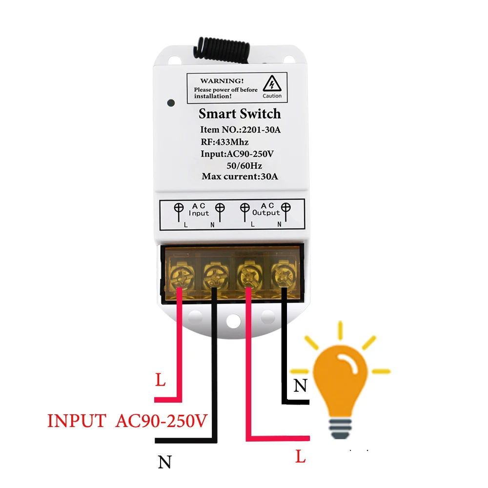 Interrupteur Sans Fil 433 MHz Pour Relais 220V 30A - 2 Boutons, Portée Jusqu'à 50m - Pour éclairage, Moteur, Pompe