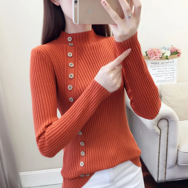 

Semi-high-collar sweater women's new autumn and winter Pullover bottom sweater of 2020