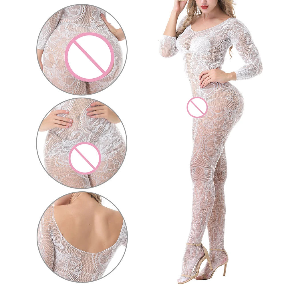 IKOKY Hollow Long Sleeve Open Underwear Sexy Lingerie Catsuit One-piece Pantyhose Sexy Costumes Exotic Apparel
