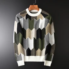 Minlgu контрастный цвет шерстяной свитер мужской роскошный геометрический круглый воротник; Слим подходит для мужчин s свитера плюс размер 4xl пуловер и свитер для мужчин
