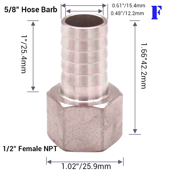 Homebrew пиво 1/" NPT шланг Barb 304 нержавеющая сталь пищевой пивной комплектующие для насоса фитинг - Цвет: F