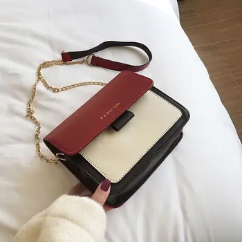 

2020 Patchwork Small Bag for Women Contrast Color Student Korean Version Single Shoulder Square Bag Chic Chain Messenger Bag