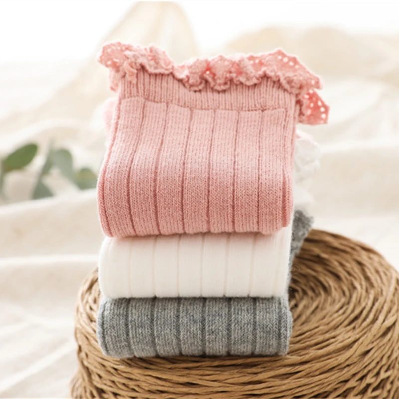 Baby Girls Socks Kids Toddlers Ruffle Knee High Long Soft Cotton Sock Lace Flower Children Infant Girl Socks For 0-5 Years