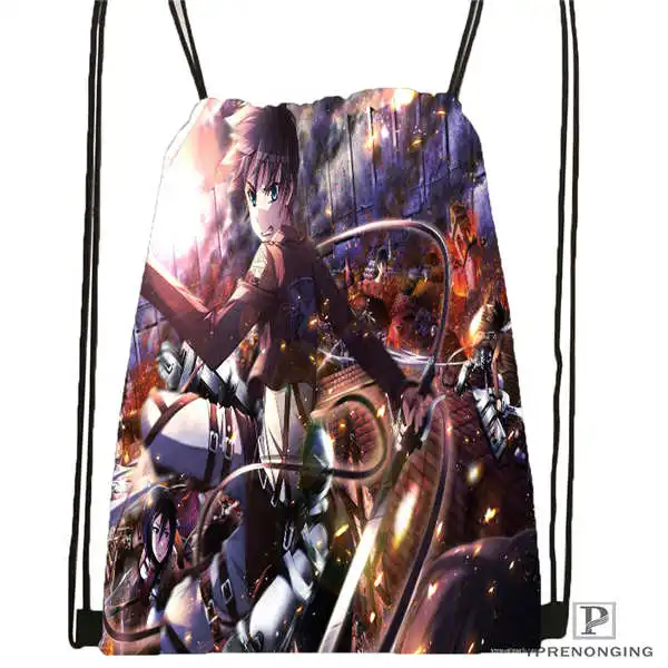 Пользовательские Eren Jaeger Shingeki No Kyojin Аниме походная сумка на шнурке милый рюкзак дети ранец(черная спина) 31x40 см#2018612-01-30