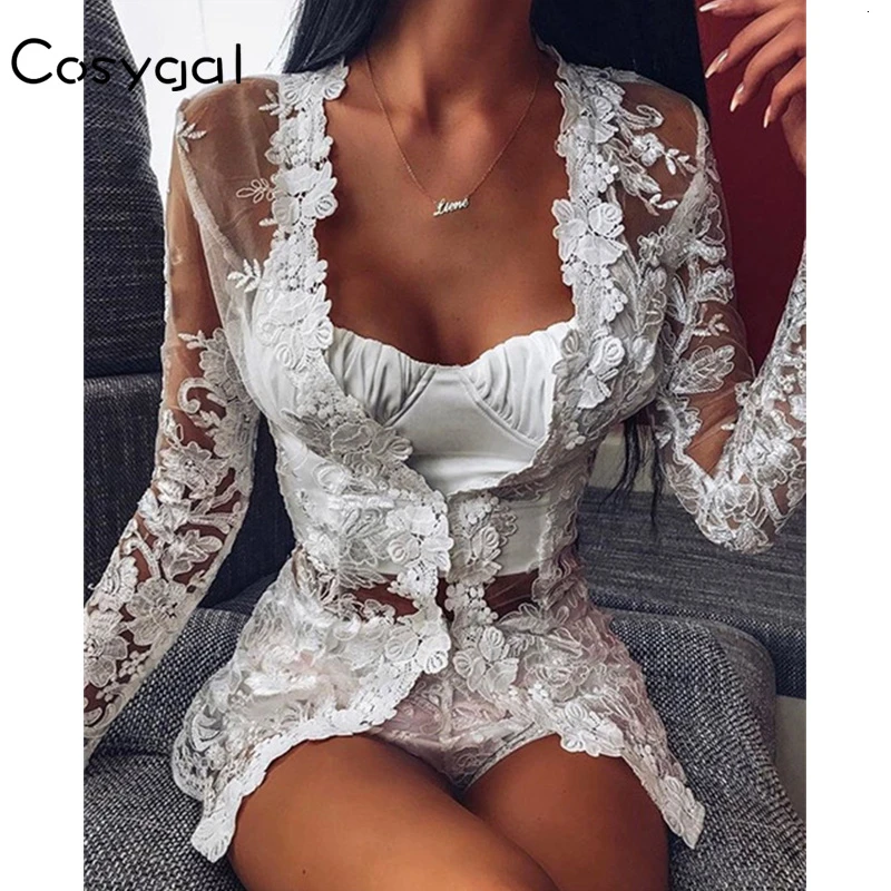 COSYGAL 2019 осень-зима кружевная Вышивка Комплект из двух предметов с длинным рукавом