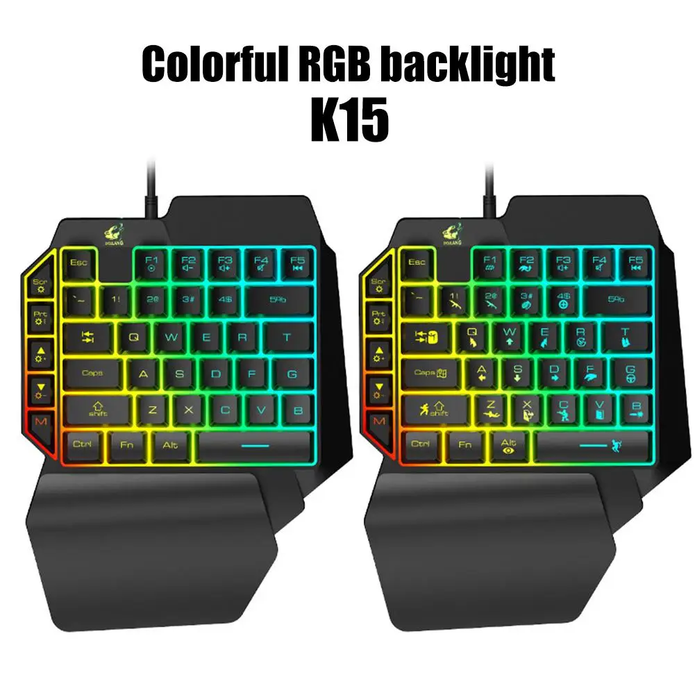

Gaming Keyboard K15 Ergonomic Colorful RGB Backlit Robotic Single Hand Gaming Keyboard for PUBG 2020