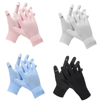 

Unisex Summer Ice Silk Cooling Short Gloves Outdoor Cycling Touch Screen Cutout Finger UPF50 UV Protection Mittens