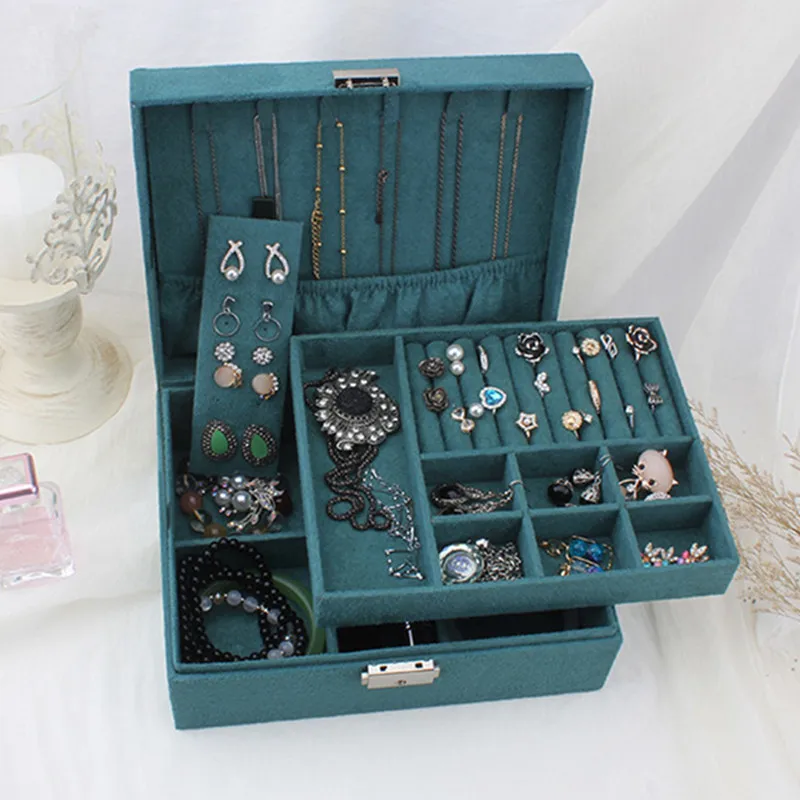 

Double-layer Velvet Jewelry Box European Jewelry Storage Box Large Space Jewelry Holder Gift box