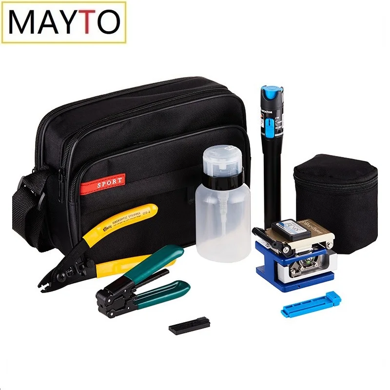 MAYTO 8 In 1 Fiber Optic FTTH Tool Kit with Fiber Cleaver and 1MW Visual Fault Locator mayto rj45 rj11 rj12 network cable tester cat5 cat6 utp lan cable tester networking wire telephone line detector tracker tool