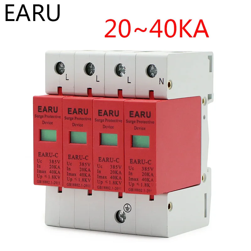 

1pc AC SPD 3P+N 4P 20KA~40KA 385V House Lightning Surge Protector Protection Protective Low-voltage Arrester Device OEM Factory