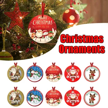 

10PC Christmas Wooden Christmas Tree Decoration Pendant Crafts With Rope Gift Hanging Ornament Xmas Tree DIY Home Decor