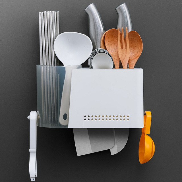 Chopstick Cage Spoon Storage Box  Kitchen Organizer Hooks Knife Holder Drain Rack Storage Basket Shelves