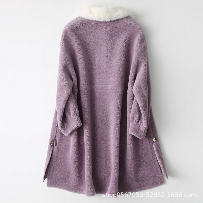 

Sheep Shearing Winter Coat Real Mink Fur Collar Jacket Women Clothes 2020 Manteau Femme 262628 YY1203