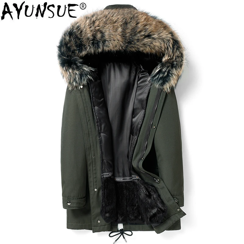 

AYUNSUE Winter Parka Real Fur Coat Men Long Jacket Natural Rabbit Fur Liner Racoon Fur Collar Abrigos Hombre Invierno 2020 19006