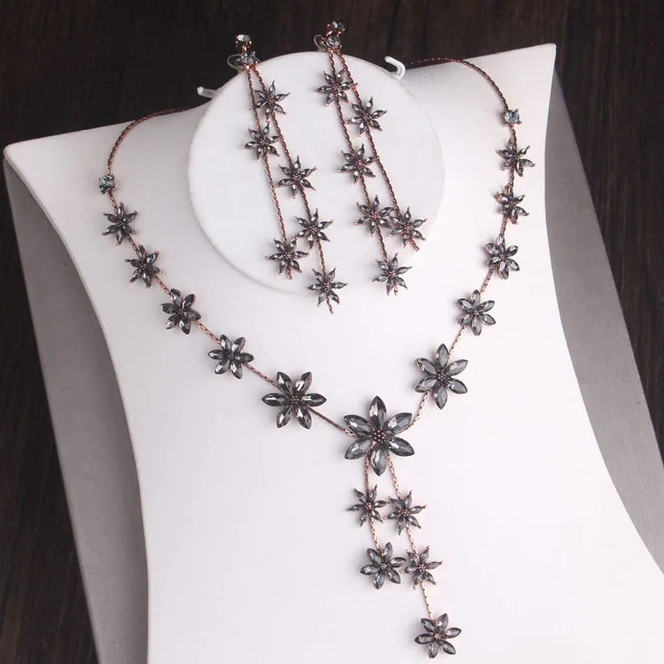 Baroque Silver Color Crystal Leaf Bridal Jewelry Sets Rhinestone Crown Tiaras Choker Necklace Earring African Beads Jewelry Set bridal jewelry sets