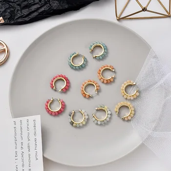 

Korean Simple Beautiful Colorful Handmade Beaded Woven Hoop Earrings Temperament Fashion Female Jewelry Accessories