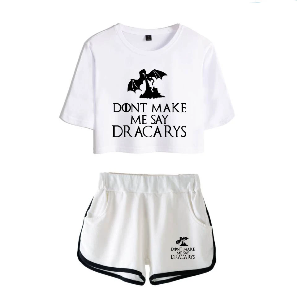 

Female Fitness Sporting Set Two Piece Set Dracarys T-Shirt Game Of Thrones T-Shirt Shorts Fashion Suit Women Sexy T-Shirt Shorts