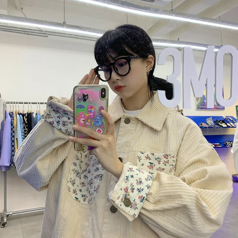 재킷 여성 디자인 의류 Preppy 모든 경기 레저 휴일 느슨한 싱글 브레스트 러블리 빈티지 코듀로이 매일 부드러운 유행