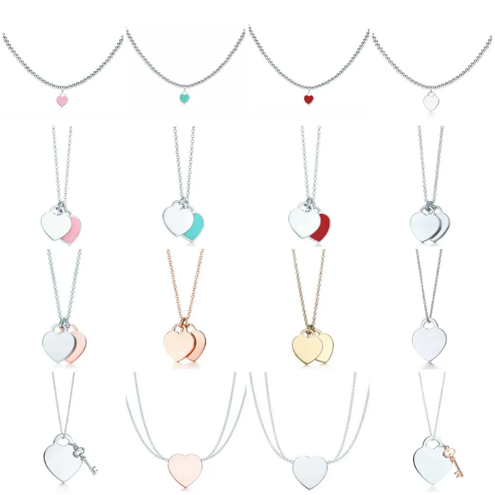 

XL TFB Original TTFF 925 Sterling Silver Classic Love Double Love Key Model Necklace Pendant Elegant Jewelry Woman Girl Gift
