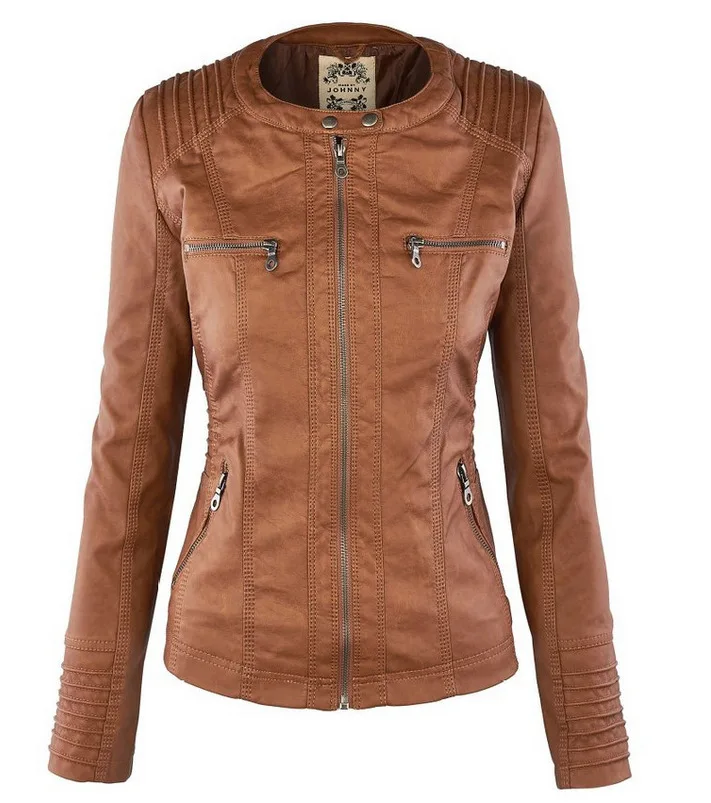 Алиэкспресс Лидер продаж в Европе и Америке, дизайнерский отложной воротник с длинными рукавами, однотонная женская кожаная куртка на молнии