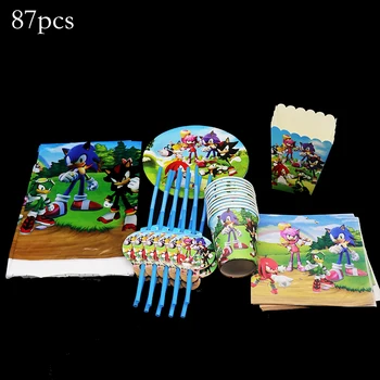 

87pcs sonic the hedgehog disposable plates cups napkins banners sonic the hedgehog party decorations