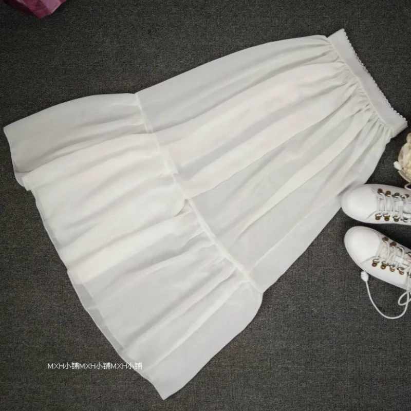 Single Layer Petticoat Summer Chiffon Inner Half Skirt Outer Wear High Waist A Line Underskirt with Ruffles Lining underskirt lining